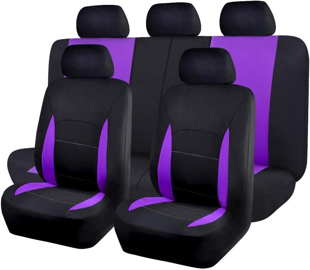 Flying Banner Car Seat Covers Front Seats Rear Bench Polyester car seat Protectors Easy installations Rear Bench Split Classic Man Lady Truck (Full Set - Low Back, Black Purple)