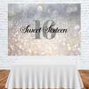 Lofaris Sweet 16 Birthday Party Backdrop Shiny (No Glitter) Silver White Bokeh Golden Spots Princess Sixteen Background Girls 16th Birthday Decorations Cake Table Banner 7x5ft
