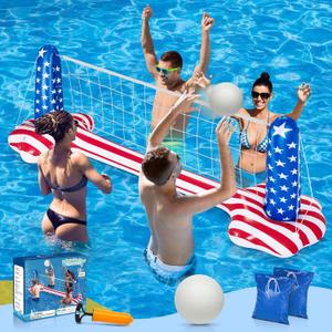 120" Pool Volleyball Net, Pool Volleyball Set for Inground American Flag Design Includes Upgraded Water Volleyball, Ball Pump, Pool Games Toys for Adults | 2025 Pool Party Gift Accessories