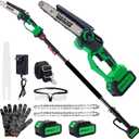 2-in-1 Electric Pole Saw for Tree Trimming, Cordless Polesaw & 8'' Mini Chainsaw with Extension Pole, Handheld Chain Saw with Rechargeable Batteries as Gifts for Wood Ranger,Senior,Women (Green)