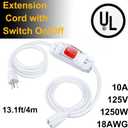 [UL Listed] Fiabtool 13.1FT Extension Cord with Switch, 1250W/10A Heavy Duty 3 Prong Plugs, 18/3 SJT Extension Cord, UL Listed, Indoor/Outdoor Use (White)