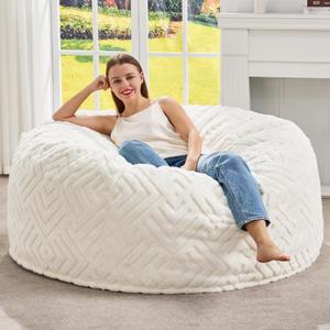 Hobestluk Bean Bag Chairs Adults Beanbag Chair with Filler Large Bean Bags with Fluffy Embossed Cover, Giant Bean Bag Chairs for Adults (White, 4FT - 44 x 44 x 24)
