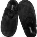 Snug Leaves Women's Fuzzy Scuff Slippers Soft Comfy Memory Foam Non-slip Indoor House Shoes 9-10, Black
