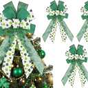 Suncalla 4 Pack Large Spring Bows for Wreath 21x11 Inch Green Shamrock Tree Topper Bow Clover Burlap Bowknot Holiday Crafts with Wired Edge for Basket Front Door Wall Outdoor Decor Ornament