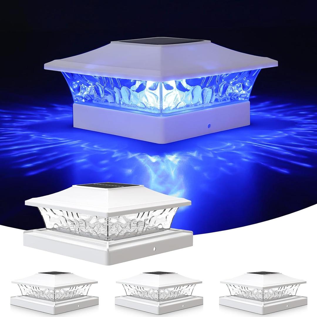 VOLISUN Solar Post Cap Light 4Pack White: RGB Color Changing - Fence Post Lights Solar Outdoor Waterproof for 4x4 x5 x6 WoodenVinyl Post