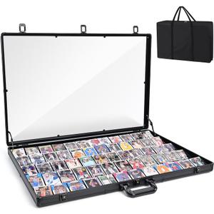 Card Show Display Case with Carry Bag–34"x22" Card Vendor Display case Large Aluminum Locking Tabletop Showcase for Trading, Sports Cards, for TCG Cards & Collectibles Exhibitions, Black
