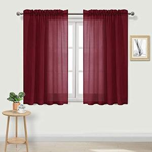 DWCN Christmas Burgundy Sheer Curtains Semi Transparent Voile Rod Pocket Curtains for Bedroom and Living Room, 52 x 45 inches Long, Set of 2 Panels