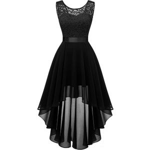 BeryLove Cocktail Prom Dresses 2025 Formal Wedding Guest Dresses Sleeveless Lace High Low Homecoming Dress (Medium, Black)