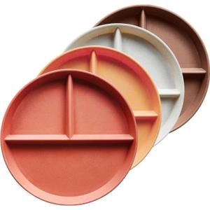 9 Inch 4PCS Unbreakable Portion Control Plates, Divided Plates for Kids Adults, Dishwasher & Microwave Safe Compartment Plate, Lightweight Reusable Wheat Straw Plate, BPA Free (Sunset)
