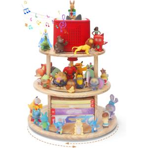360 Rotating Storage Shelf for Toniebox 1/2, 3-Tier Organizer Holder for 30~40 Tonies Figures, Wooden Magnetic Stand Display for Tonie Box + Characters + Tonieplay Game + Controller