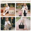 Tote Bag for Women, Lightweight Puffer Tote Bag with Compartments, Quilted Shoulder Bag Handbag with Zipper for Work