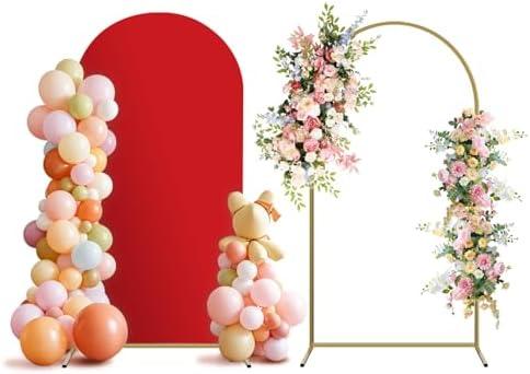 Holldoor Arch Backdrop Stand and Cover Set, Metal Balloon Arch Backdrop 7.2ft, Gold Arched Stand Frame for Wedding, Parties,Birthday, Backdrop Decorations (Red,7.2ft)