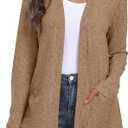 QIXING Women's Sweater Cardigan Open Front Lightweight Cardigan Long Sleeve Cardigans with Pockets (Brown) 4XL