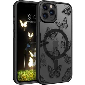 BENTOBEN for iPhone 11 Pro Max Case, Cute Butterfly Pattern Magnetic Case [Compatible with MagSafe] Translucent Matte Slim Women Girl Protective Cover Cases for iPhone 11 Pro Max 6.5 inch, Black