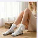 Women Lace Bow Ankle Socks Soft Cotton Ruffle Cute Princess Ankle Dress Lace Sock for Women Girls (White)