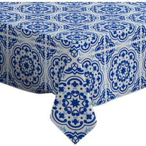 Q-Beans Rectangle Decorative Tablecloth [Size: 52 x 70 inch], Washable and Reusable Table Cloth Cover for Indoor and Outdoor (Azulejos Portuguese Tile Floor)