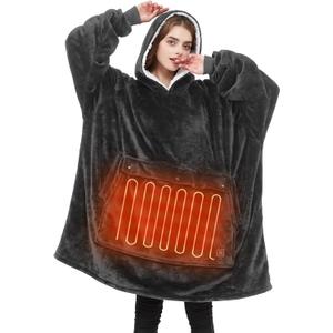 IKER USB Heated Wearable Blanket, Oversized Lazy Hoodie with Large Heating Area, Back Cozy Warm Sherpa Hoodie Blanket for Women Men, Outdoor Nightwork Sofa, Black (No Battery Pack)