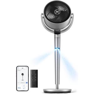 DREO Smart Fan for Bedroom, Position-based Oscillation, 150+120 3D Oscillating Fan, 110ft Pedestal Fans with Wi-Fi/Voice/Remote, Standing Fans Work with Alexa/Google, 9 Speeds, 6 Modes, 25dB, Silver, 42 inches