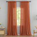 Burnt Orange Linen Back Tab Curtains 108 Inches Long Ceiling to Floor for Large Windows -2 Panels Set Hooks Belt Pinch Pleated Easy Sliding Curtains Light Filtering Semi Privacy Sheer Drapres 52"x108"
