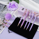 WEMATE 5Pcs Purple Pens, Metal Crystal Diamond Pen with Black & Blue Ink, Pens for Journaling, Office Supplies Fancy Pens for Women, Back to School Supplies for Girls Birthday (Purple)
