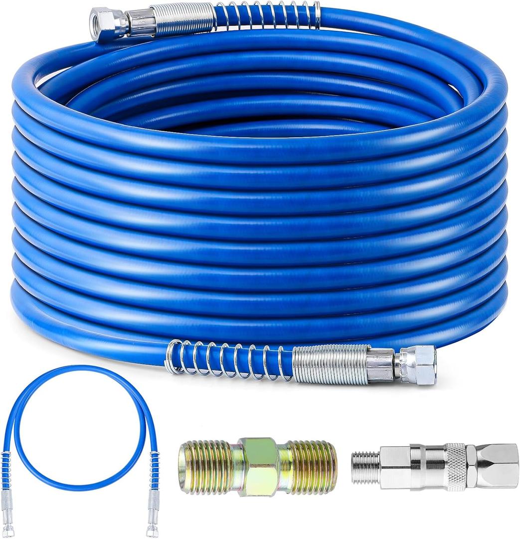 50Ft x 1/4" NPT Airless Paint Sprayer Hose, 8500PSI High Pressure Airless Paint Spray Hose with 5Ft Whip Hose & 1/4" Hose Connector & Sprayer Swivel Joint for Airless Spraying Machine