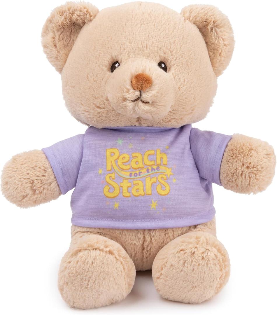 GUND Reach for The Stars Sustainable Message Bear with Purple T-Shirt, Teddy Bear Made from 100% Recycled Materials for Ages 1 and Up, Tan, 12 (Tshirt Teddy Bear -Reach for the Stars)