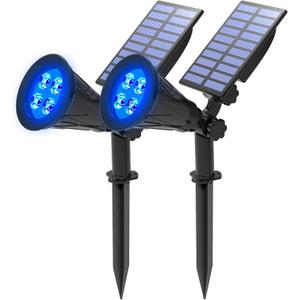 T-SUNUS Blue Solar Lights Outdoor Christmas, 2 Modes Garden Spotlights Waterproof IP65 Auto On/Off Security Landscape Pond Spot Light for Tree Flag Patio Garage Yard Driveway Pool Halloween 2 Pack
