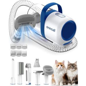 oneisall Cat Hair Vacuum, Low-Noise Pet Vacuum Grooming Kit with Brush & Clippers for Hair Shedding Trimming Grooming, 6 in 1 Cat Vacuum Groomer for Pet Hair Grooming