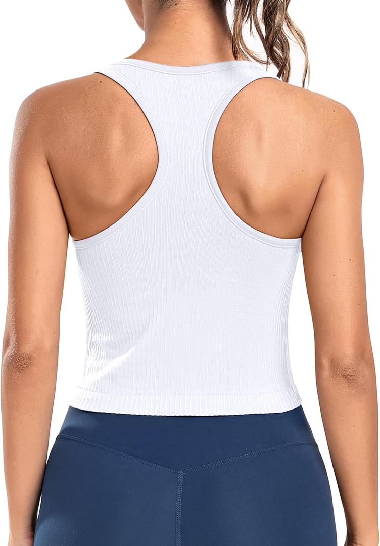ATTRACO Workout Tank Tops for Women with Built in Bra Ribbed Seamless Yoga Tanks Tight Fit (8, White)