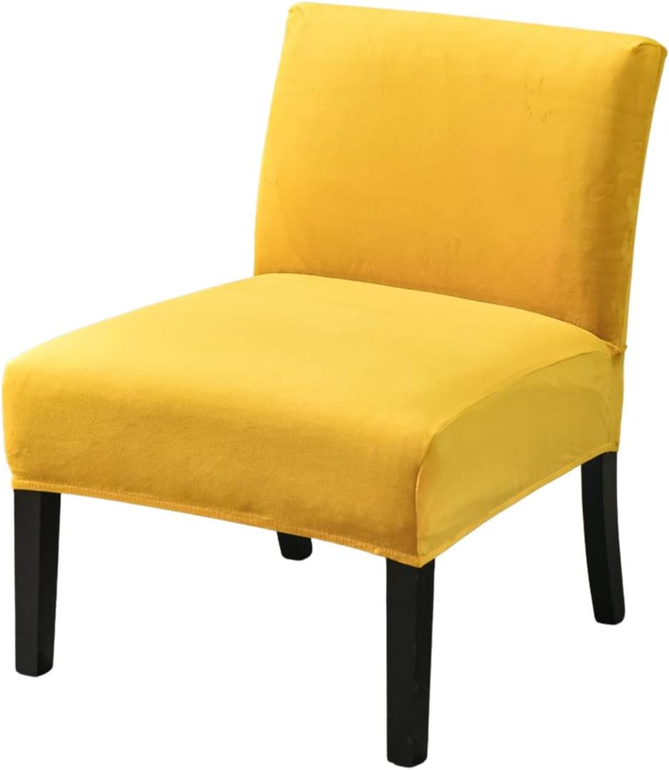 Jusmate Velvet Accent Chair Cover Slipcover, Armless Stretch Super Soft Thick Velvet Chair Slipcovers for Armless Chair Furniture Protector with Elastic Bottom, Yellow Mustard
