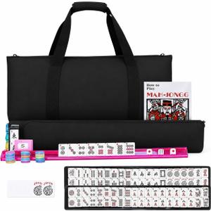 American Mahjong Set | 166 White Mahjong Tiles | Rack/Pushers | Travel Bag, Full Size