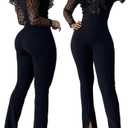 Women's Lace Sequins Jumpsuit Elegant Long Sleeve Sheer Mesh See Through Overalls Casual Jumpsuits