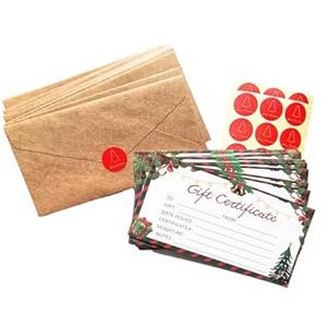 Gift Certificates for Business 30 Certificate Cards 30 Kraft Envelopes 30 Stickers for Holiday Christmas Small Business Restaurants Spa Beauty Makeup Hair Salon
