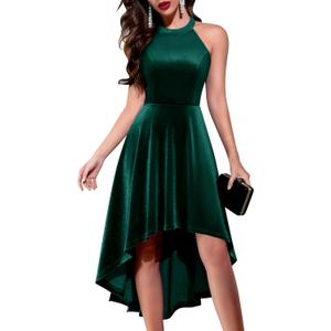 Dressystar 2025 Womens Velvet Cocktail Party Dresses Halter High Low Formal Wedding Guest Holiday Prom Dress for Women (Green, M)