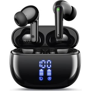 Wireless Earbuds, Bluetooth Ear Buds Headphones, 40H Long Playtime, Stereo Deep Bass, LED Power Display, IPX7, Lightweight in Ear Earphone with Mic for iPhone Android Phone