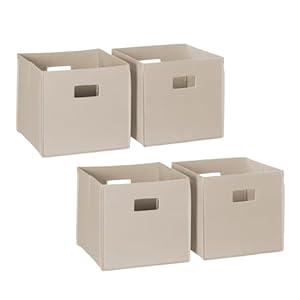 RiverRidge Folding Storage Bins with Handles Taupe Cube Storage Organizer for Closet, Bedroom & Playroom - Closet Organizers and Storage Set of 4