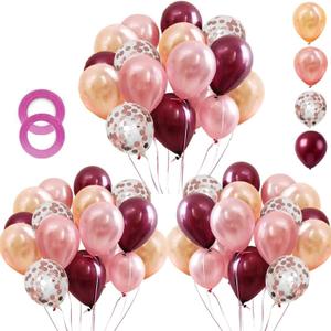 OuMuaMua Rose Gold Balloons Burgundy Balloons Kit, 62Pcs Burgundy Rose Gold Confetti Latex Balloons for Women Girl Baby Shower Wedding Birthday Party Decorations, 12 Inch
