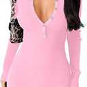 OQQ Long Sleeve Mini Dress Women Ribbed Tummy Control Club Party Dresses 2025 Fall Winter Staple, Small