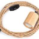 Arturesthome Wood Pendant Light Cord Kit with Dimmable Switch,16.4FT Vintage Industrial Hanging Plug in Lamp Cord with Twisted Nylon Rope Socket E26 E27 for Farmhouse Lamp Cable Retro DIY
