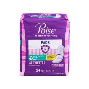 Poise long length light absorbency pads 24un, 2 Pack