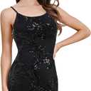 Women's Spaghetti Straps Sparkly Sequins Bodycon Mini Dance Homecoming Dress Party Nightclub (Large, Black)
