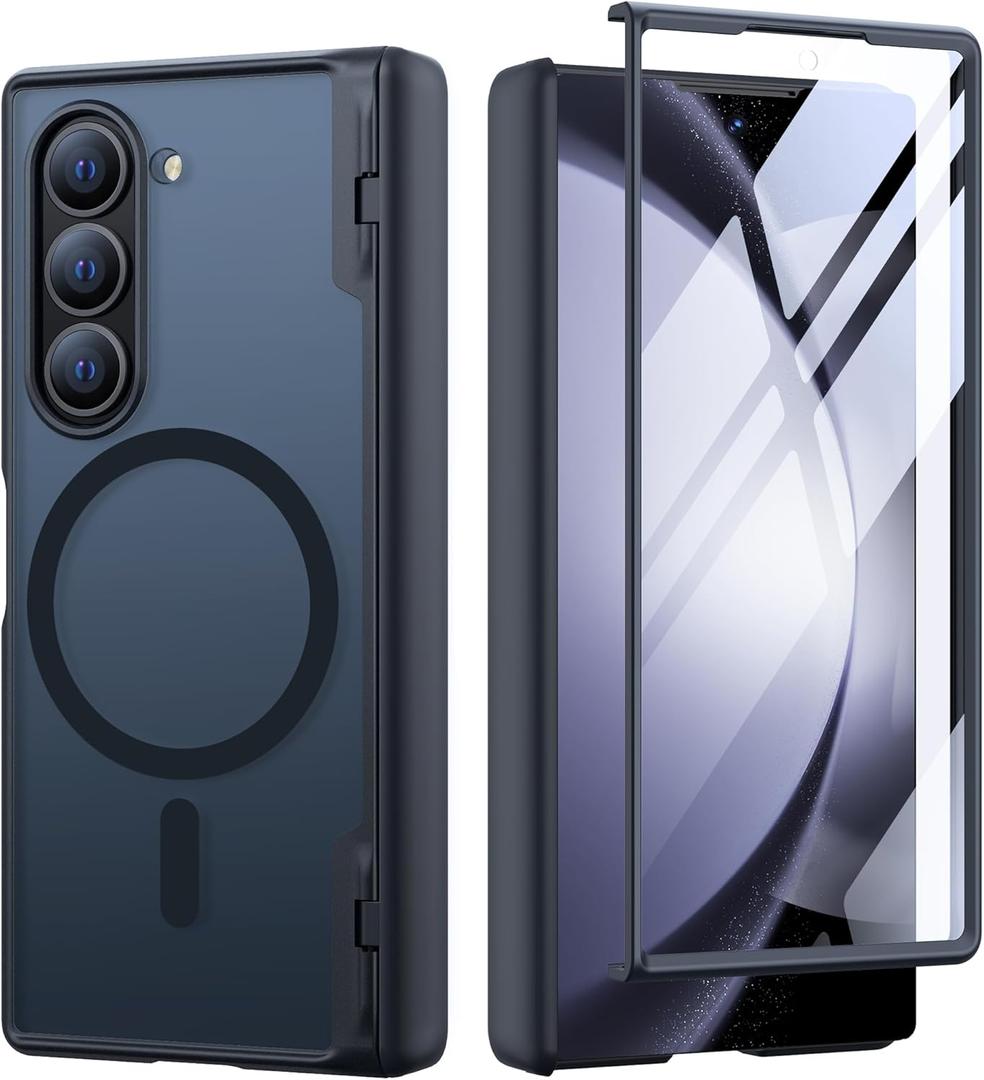 MOBOSI Magnetic for Z Fold 6 Case, [Compatible with Magsafe], Samsung Galaxy Fold6 Case with Hinge Protection&Built-in Front Screen Protector, Full Body Rugged Shockproof Phone Case Zfold 6 2024 Black