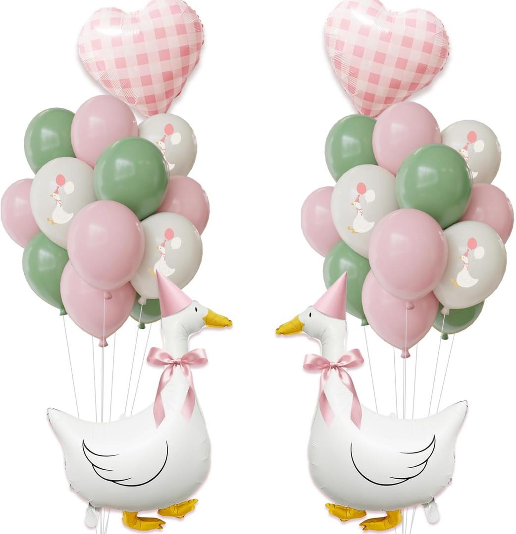 One Silly Goose Birthday Decorations Girl – Goose Balloons with Pink Printed Latex Balloons, Pink Bow & Hats, Cute Baby Girl 1st Birthday Party Supplies