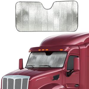 EcoNour Accordion Sun Shade Windshield for Trucks | Automotive Windshield Sun Shade to Keep Your Rig Safe | Fits for Semi Truck Windshields, Commercial & Big Rig Truck | XXL (80 x 30 inches) (Silver)