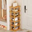 Stackable Bamboo Shoe Rack Six Tier, Narrow Wood Shoe Organizer Behind Door, Multiple Shoe Storage Heavy Duty Large Capacity Waterproof Shoe Shelf for Entryway Closet Yellow
