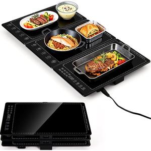 Electric Warming Tray, 25"x15" Food Warmer for Parties Buffets, 3-in-1 Modular Warming Mat Adjustable 86-248℉ Temperature & 24H Timer, Glass Surface Warming Chafing Dishes for Catering Gathering