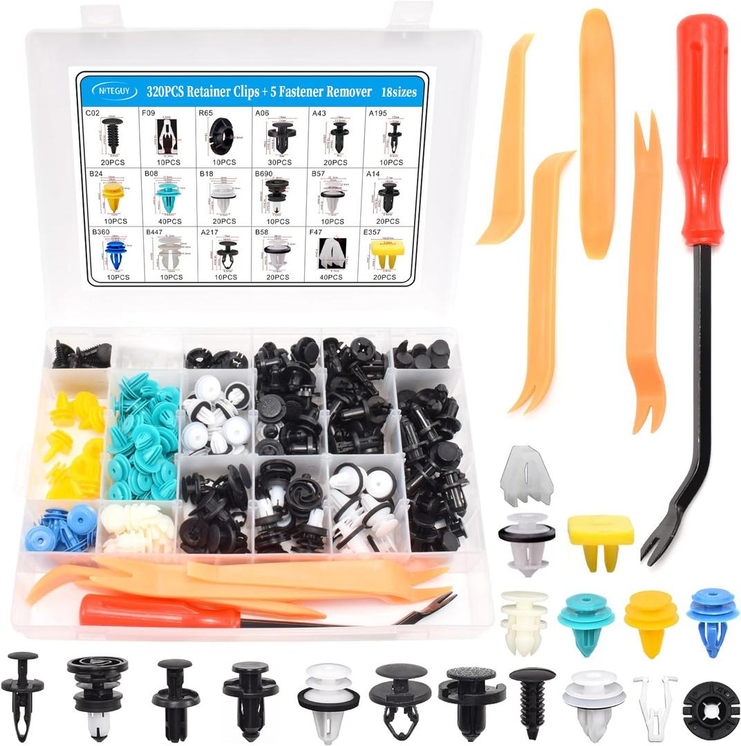 325Pcs Tesla Clips Tesla Bumper Fender Liner Push Retainer Fastener Rivet Clips,18 Sizes Auto Plastic Push Rivets Set with Fastener Remover for Tesla Body Interior and Exterior Retainer Fastener Clip