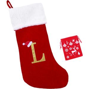 EHJYO 20 Inches Monogram Christmas Stockings with Letters Large Super Soft Christmas Stockings, Red Velvet with White Plush Cuff Embroidered Xmas Stocking for Christmas Family Decor Letter L