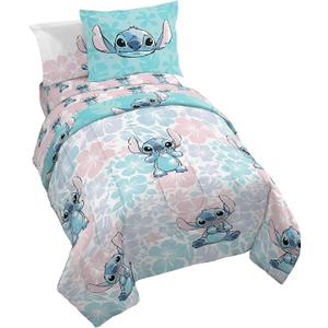 Jay Franco Disney Lilo & Stitch Full Comforter Set - 7 Piece Bedding Includes Sheet Set & Pillow Covers - Super Soft Kids Floral Bedding (Multicolor)