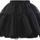 KWBCM Women's Petticoat 50s 4 Levels Hoopless Short Length Tulle Crinoline Underskirts Dress Bubble Skirt Above Knee (Medium, Black)